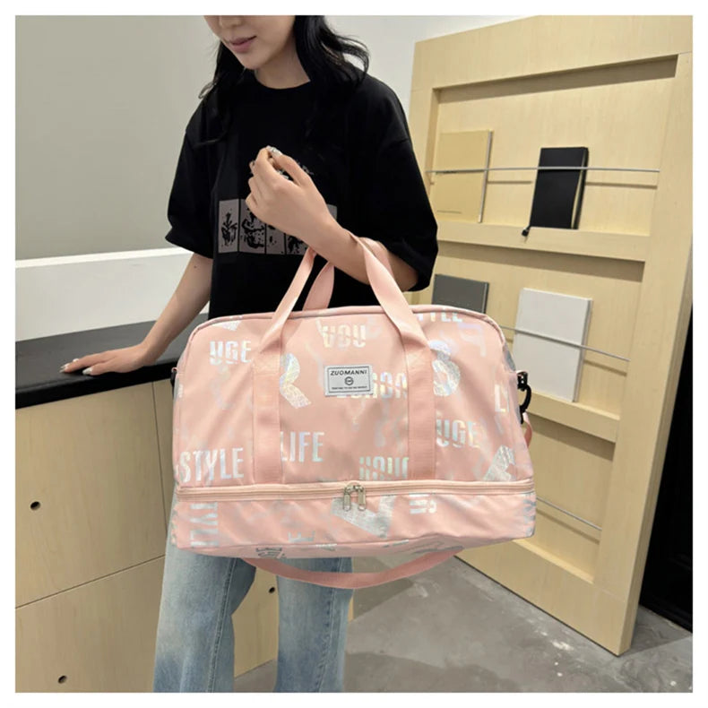 Dry wet separation fitness duffel bag letter print large capacity outdoor hiking - product image