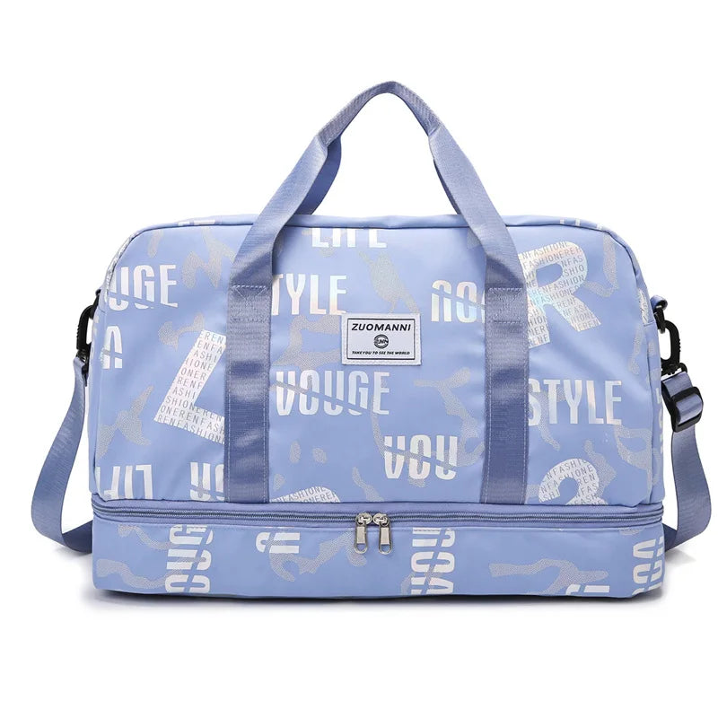 Dry wet separation fitness duffel bag letter print large capacity outdoor hiking - product image