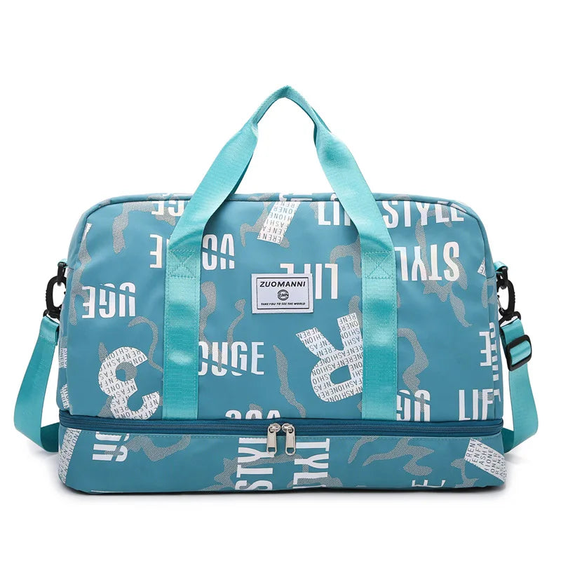 Dry wet separation fitness duffel bag letter print large capacity outdoor hiking - product image
