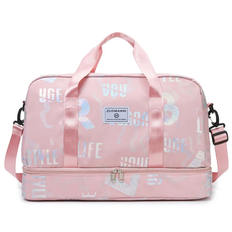 Dry wet separation fitness duffel bag letter print large capacity outdoor hiking - product image