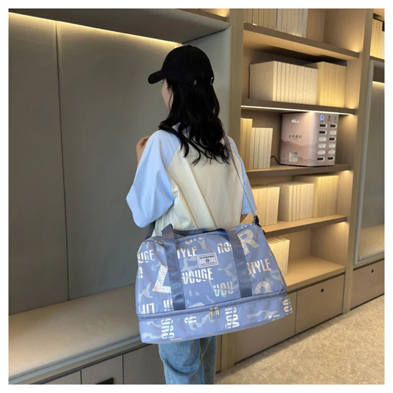 Dry wet separation fitness duffel bag letter print large capacity outdoor hiking - product image