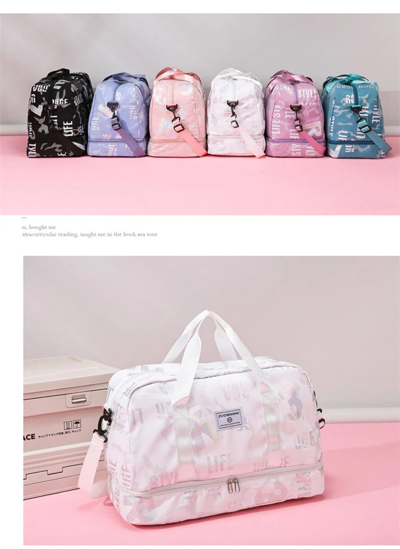Dry wet separation fitness duffel bag letter print large capacity outdoor hiking - product image