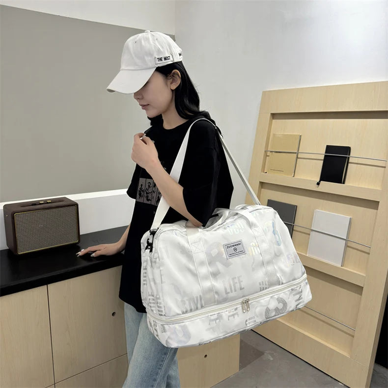 Dry wet separation fitness duffel bag letter print large capacity outdoor hiking - product image