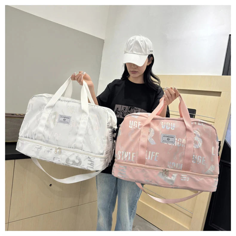Dry wet separation fitness duffel bag letter print large capacity outdoor hiking - product image
