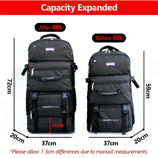 Expandable 60l-80l softback nylon travel backpack, multiple colors - product image