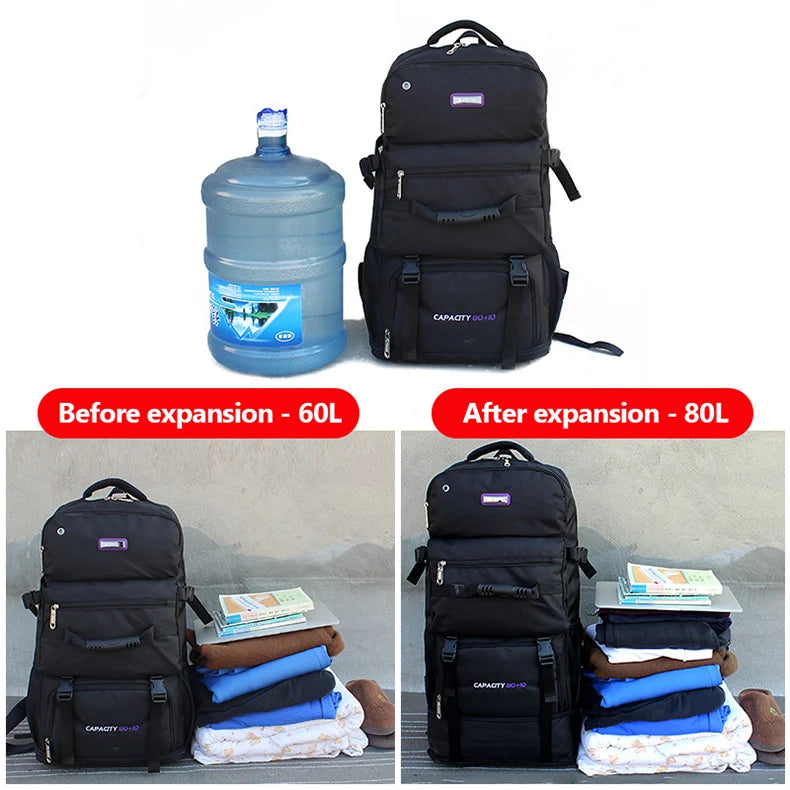 Expandable 60l-80l softback nylon travel backpack, multiple colors - product image