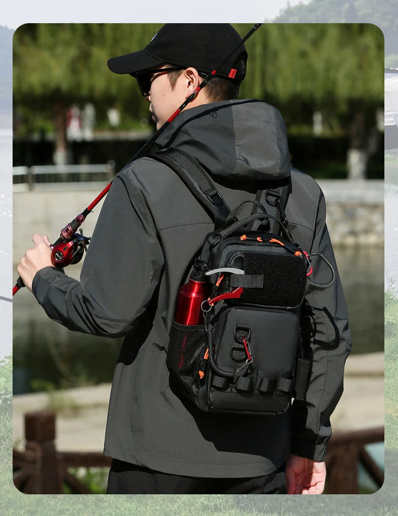 Fishing lure backpack with rod holders and molle system, nylon - product image