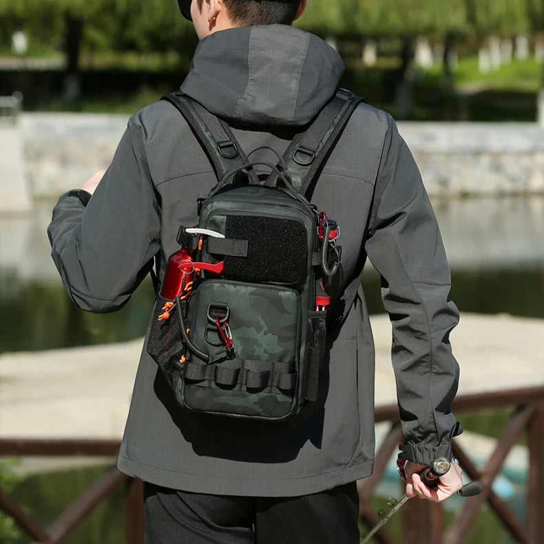 Fishing lure backpack with rod holders and molle system, nylon - product image