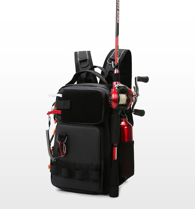 Fishing lure backpack with rod holders and molle system, nylon - product image