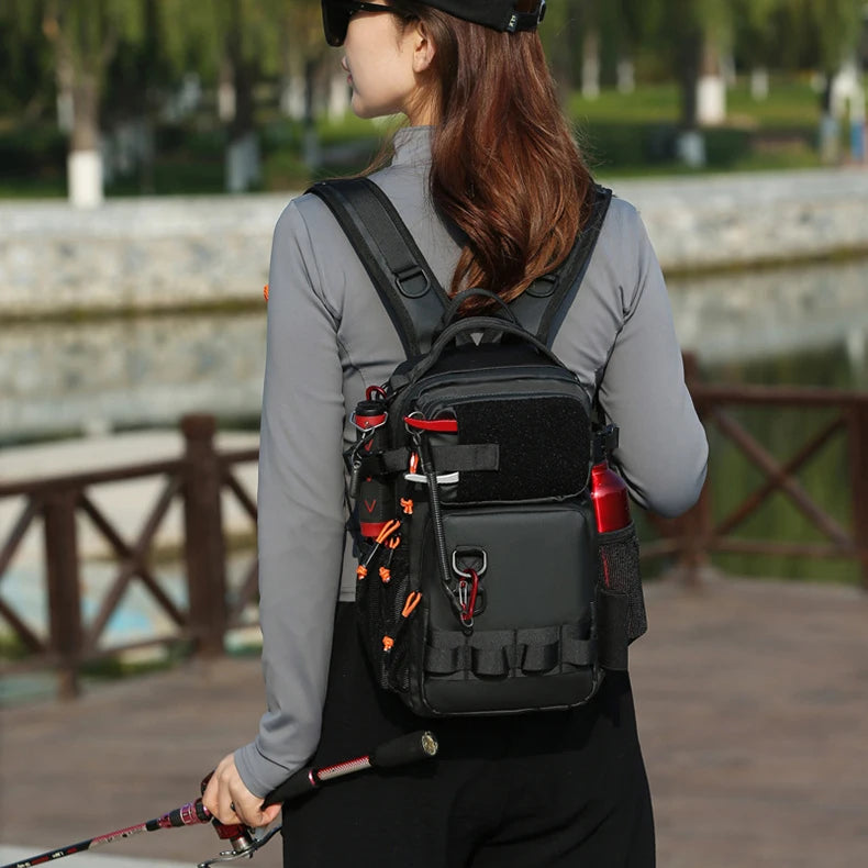 Fishing lure backpack with rod holders and molle system, nylon - product image