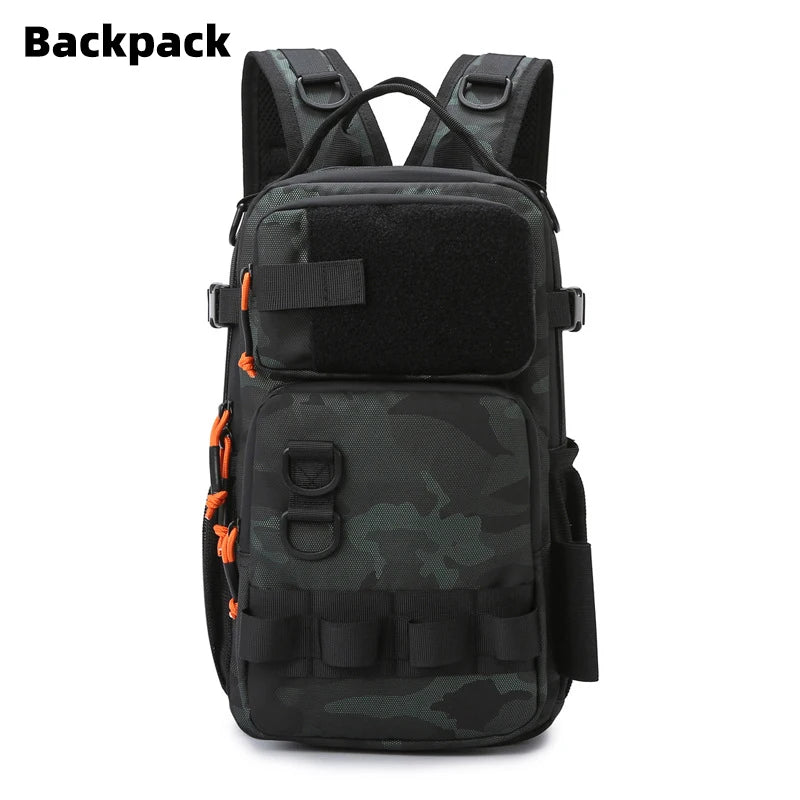Fishing lure backpack with rod holders and molle system, nylon - product image