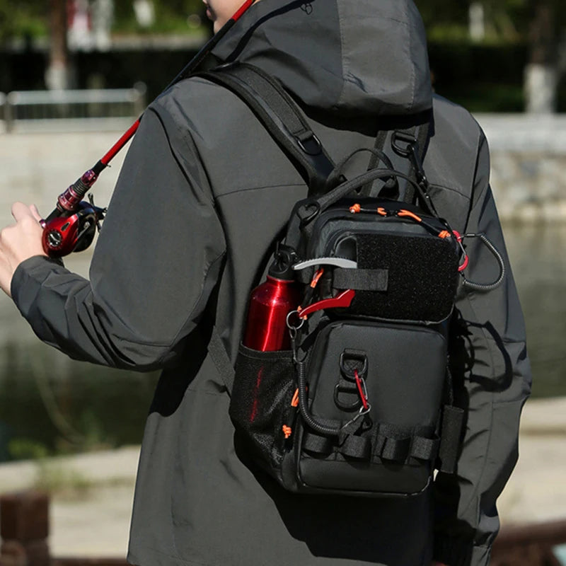 Fishing lure backpack with rod holders and molle system, nylon - product image