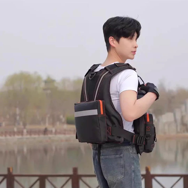 Fishing nylon reflective vest life jacket adjustable straps multiple pockets - product image