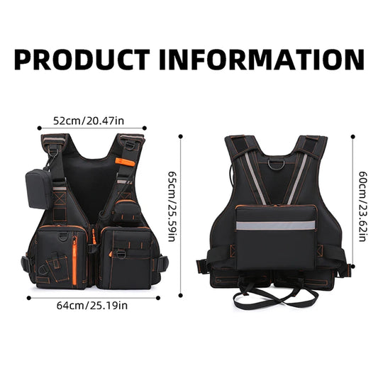 Fishing nylon reflective vest life jacket adjustable straps multiple pockets - product image
