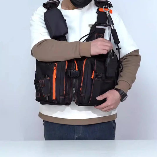 Fishing nylon reflective vest life jacket adjustable straps multiple pockets - product image