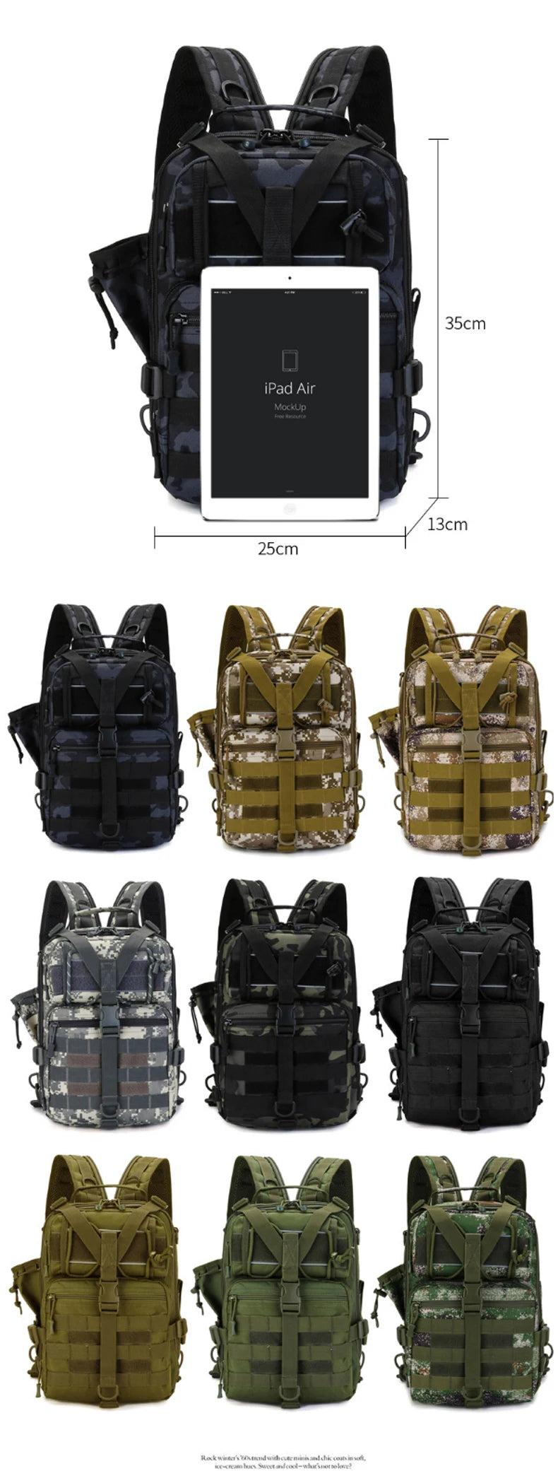 Fishing tactical backpack with molle system and fishing rod holder nylon - product image
