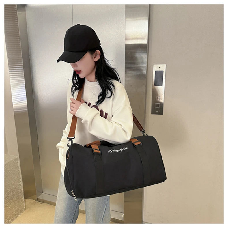 Gym duffel bag with wet dry separation yoga mat holder removable strap oxford - product image