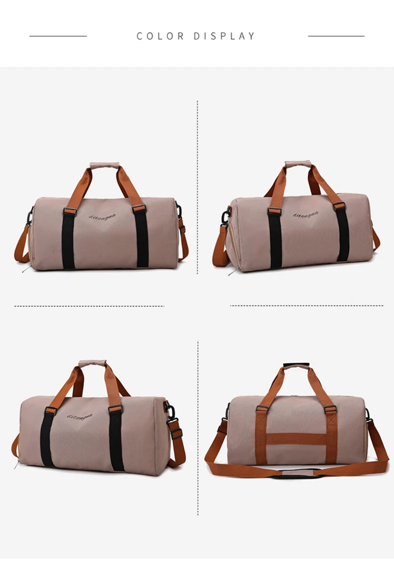 Gym duffel bag with wet dry separation yoga mat holder removable strap oxford - product image