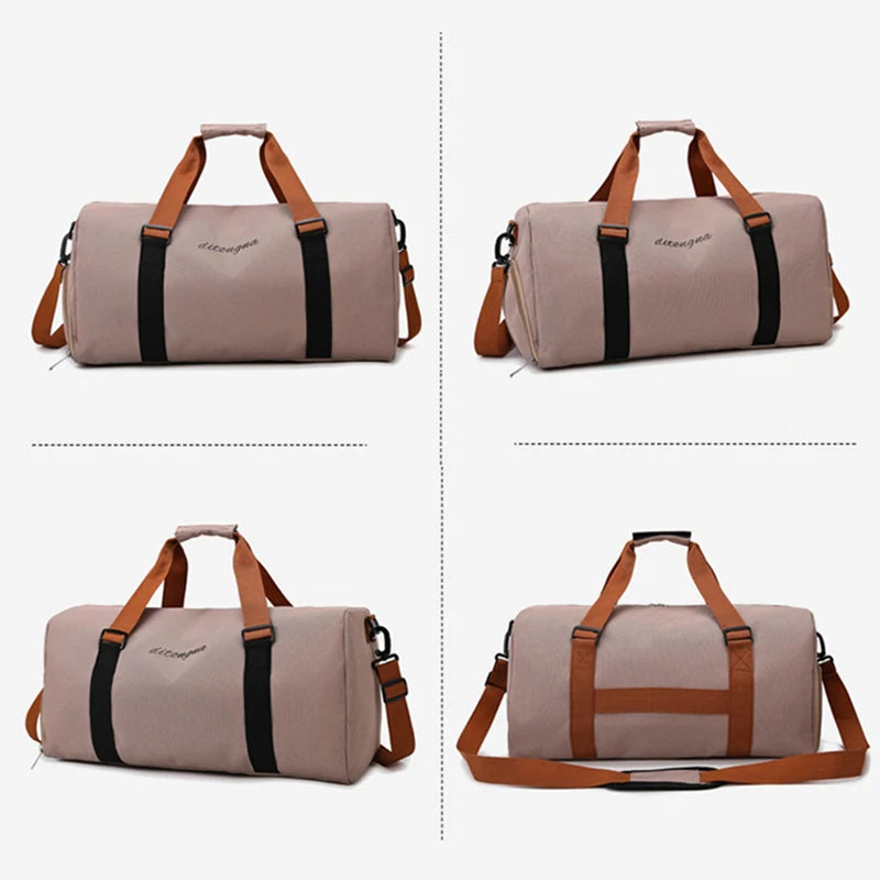 Gym duffel bag with wet dry separation yoga mat holder removable strap oxford - product image