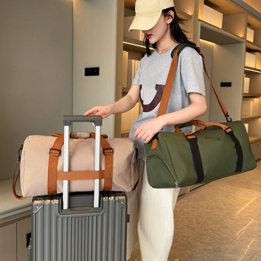 Gym duffel bag with wet dry separation yoga mat holder removable strap oxford - product image