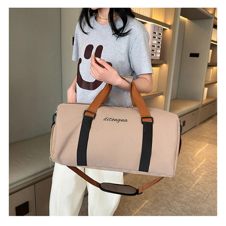 Gym duffel bag with wet dry separation yoga mat holder removable strap oxford - product image