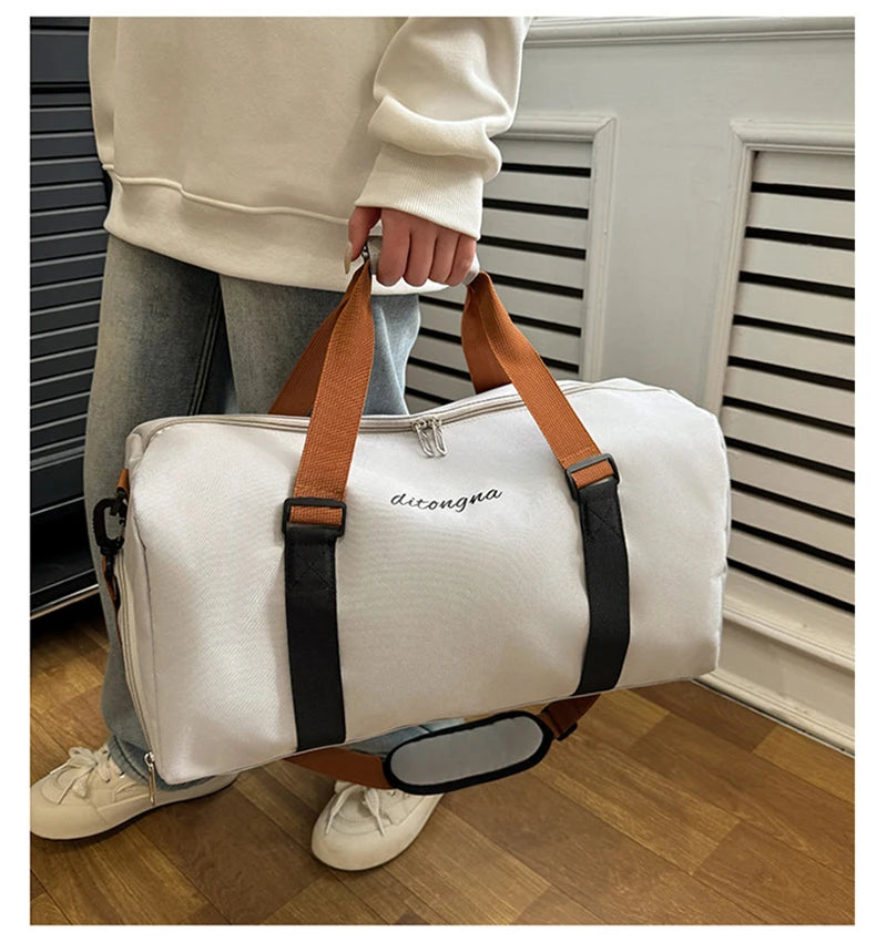 Gym duffel bag with wet dry separation yoga mat holder removable strap oxford - product image