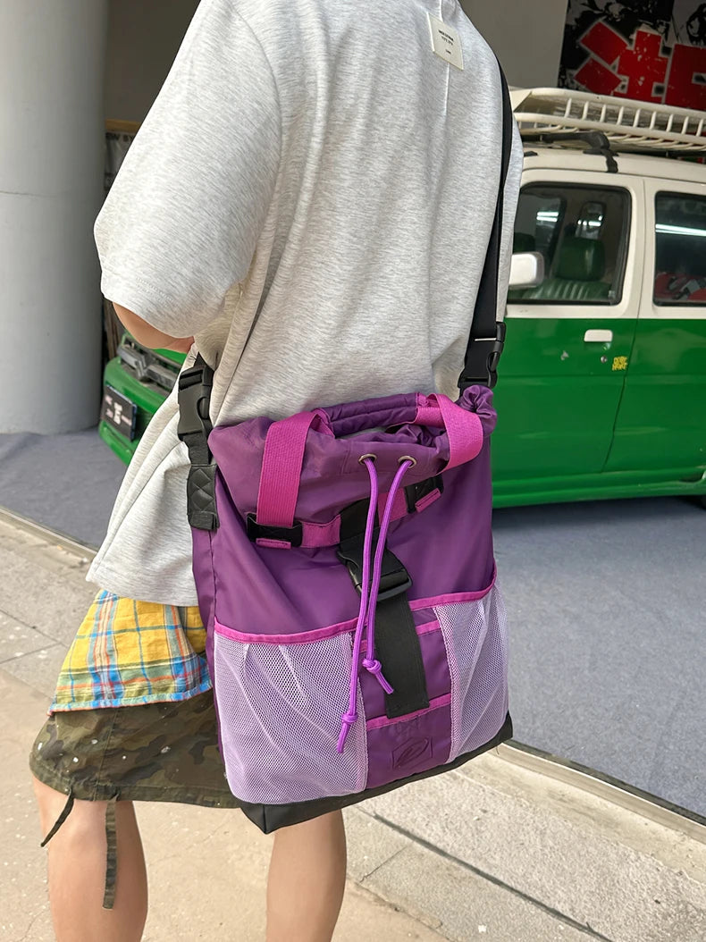 Large capacity nylon drawstring gym sports bag with multiple compartments - product image