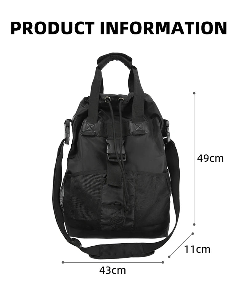 Large capacity nylon drawstring gym sports bag with multiple compartments - product image