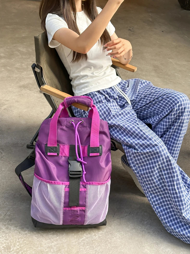 Large capacity nylon drawstring gym sports bag with multiple compartments - product image