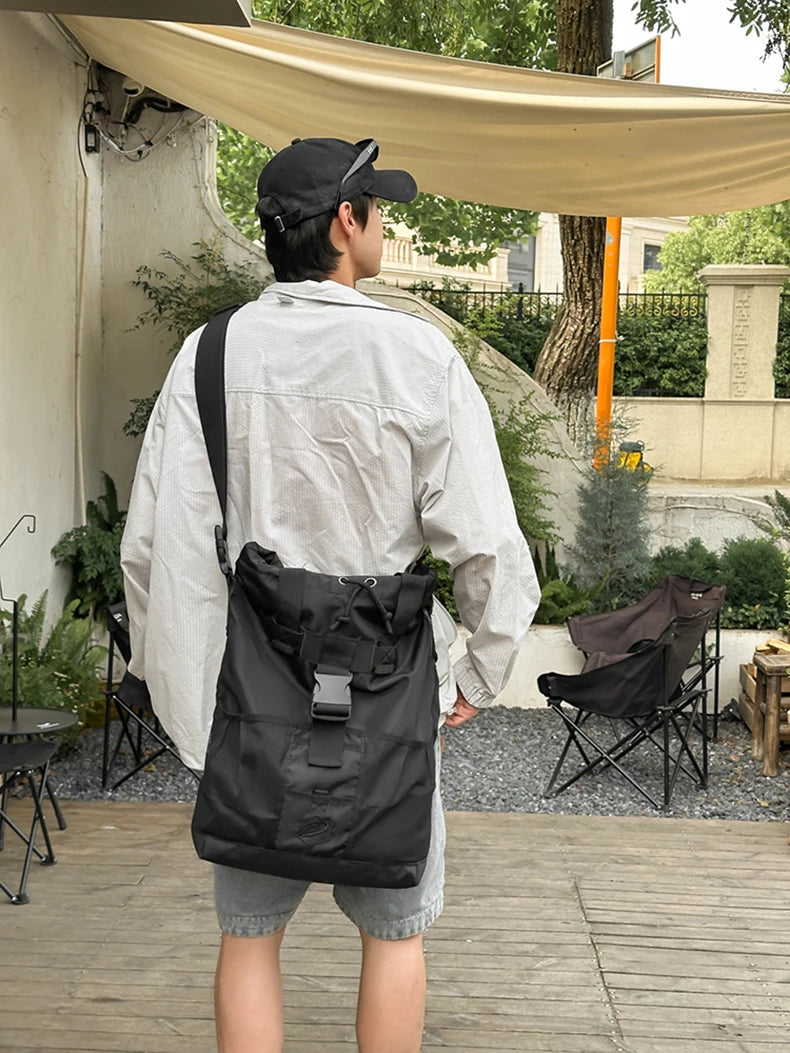 Large capacity nylon drawstring gym sports bag with multiple compartments - product image