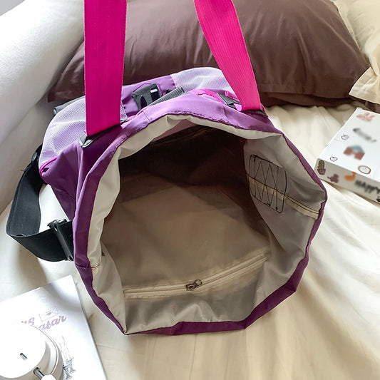 Large capacity nylon drawstring gym sports bag with multiple compartments - product image