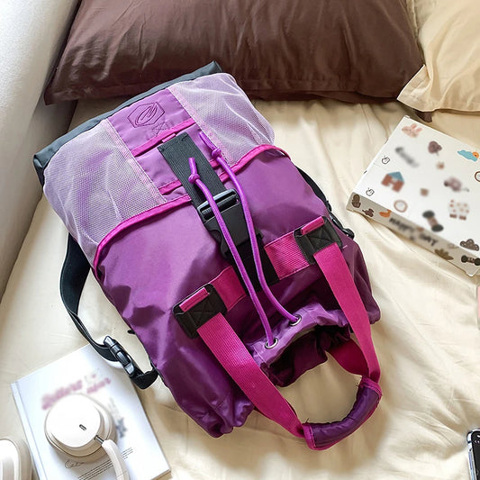 Large capacity nylon drawstring gym sports bag with multiple compartments - product image