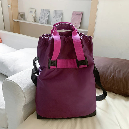 Large capacity nylon drawstring gym sports bag with multiple compartments - product image