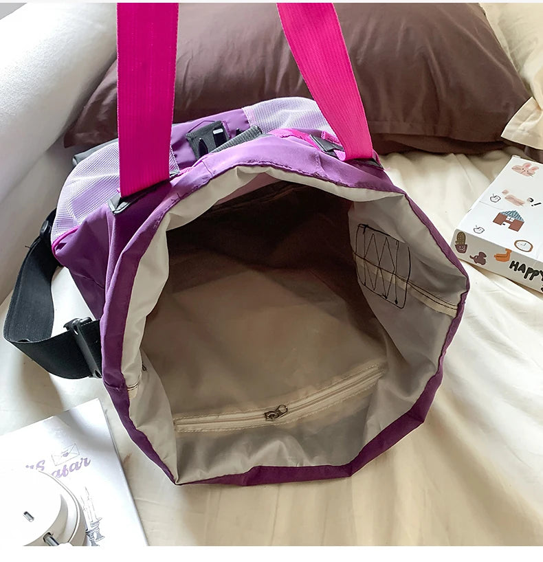 Large capacity nylon drawstring gym sports bag with multiple compartments - product image