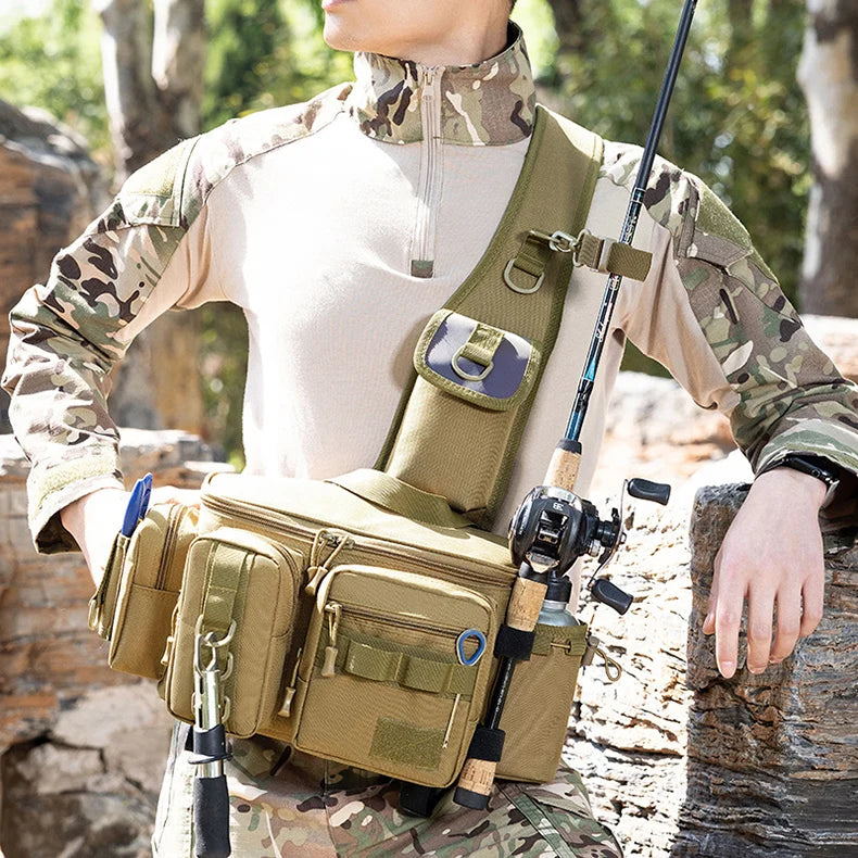 Large capacity tactical fishing climbing bag with rod holder molle nylon - product image