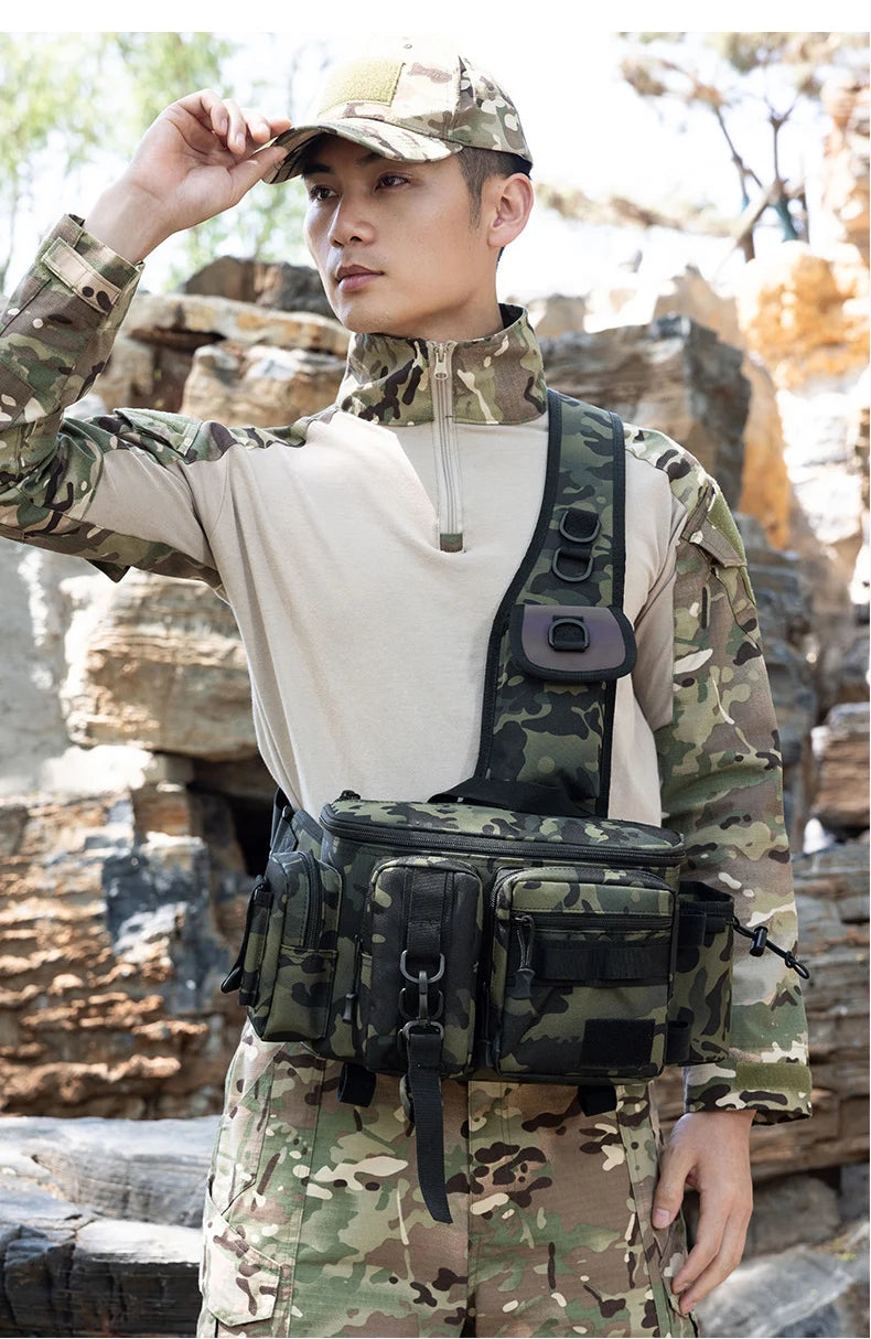 Large capacity tactical fishing climbing bag with rod holder molle nylon - product image
