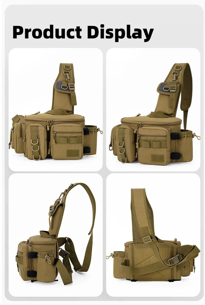 Large capacity tactical fishing climbing bag with rod holder molle nylon - product image