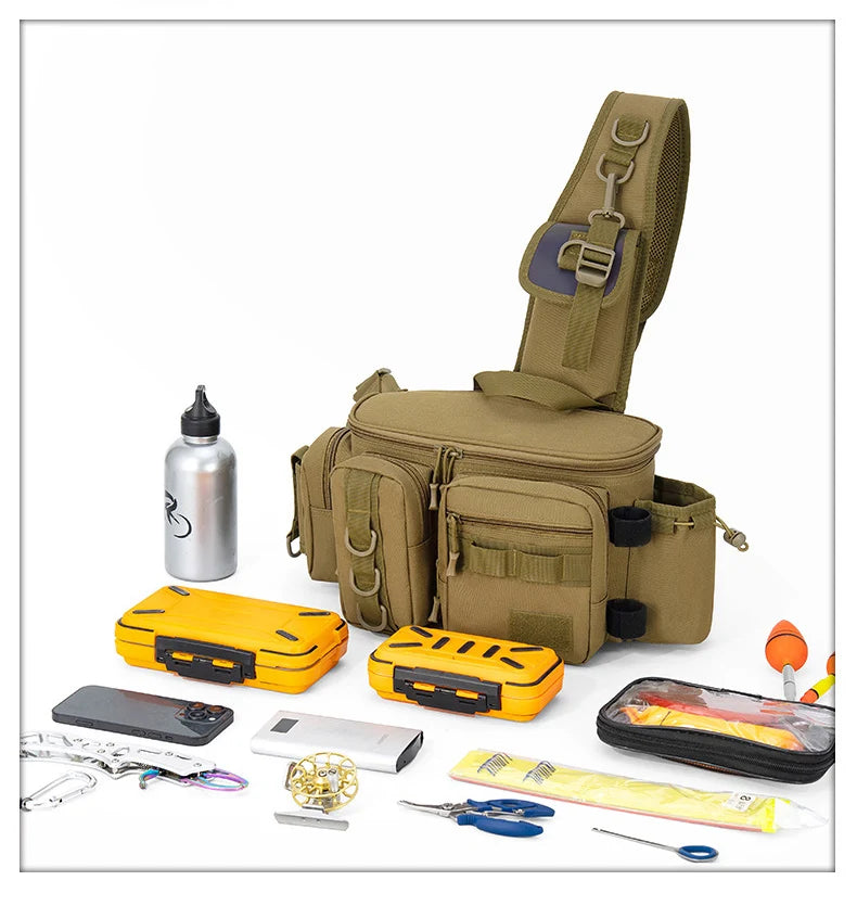 Large capacity tactical fishing climbing bag with rod holder molle nylon - product image