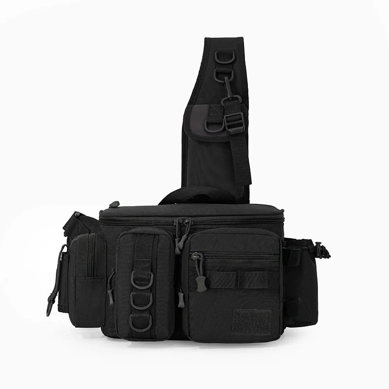 Large capacity tactical fishing climbing bag with rod holder molle nylon - product image