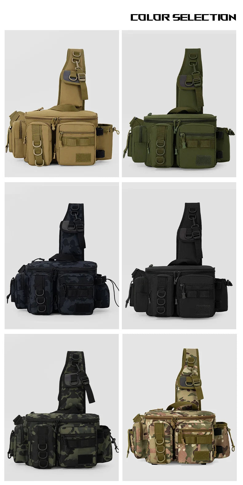Large capacity tactical fishing climbing bag with rod holder molle nylon - product image