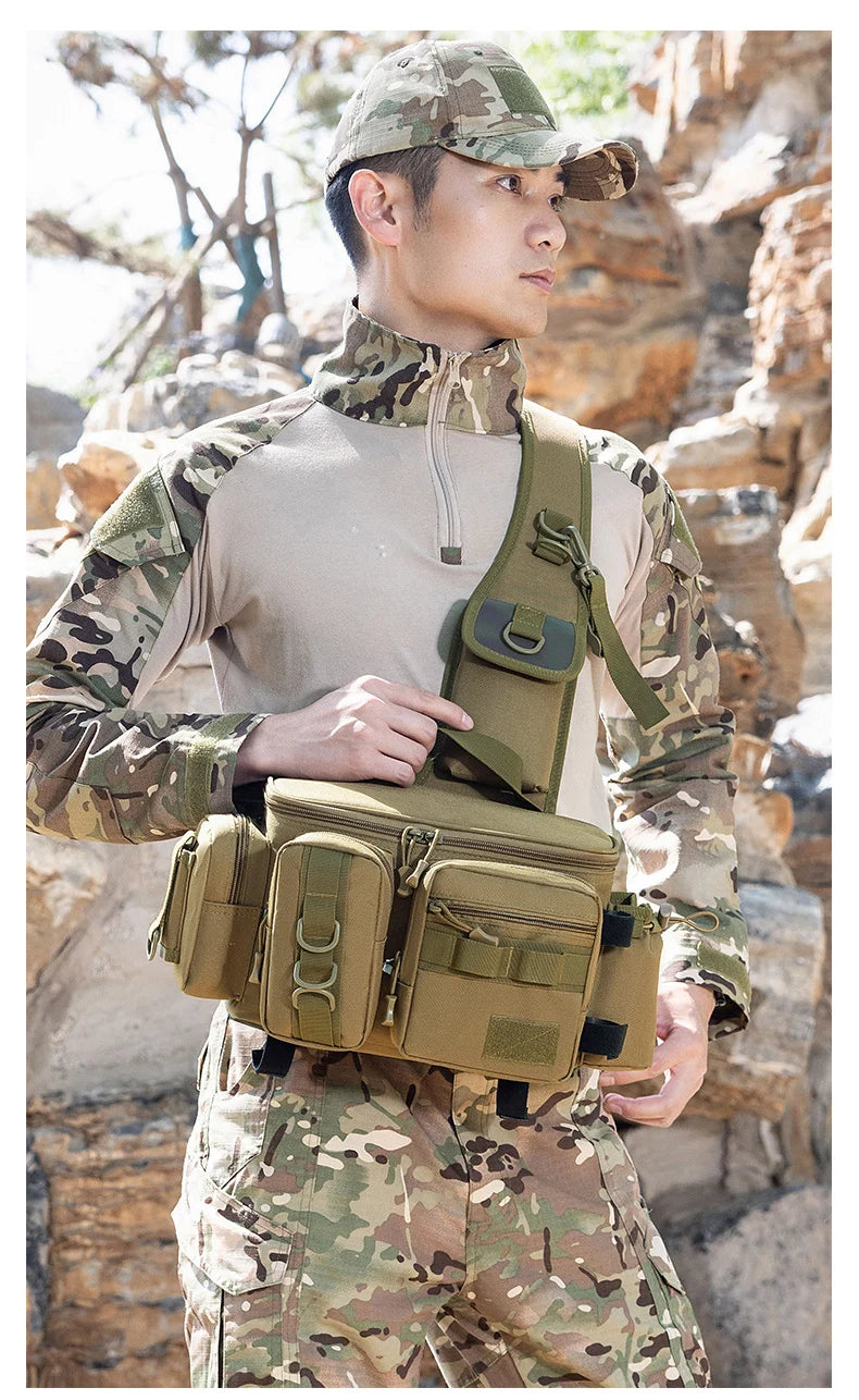Large capacity tactical fishing climbing bag with rod holder molle nylon - product image