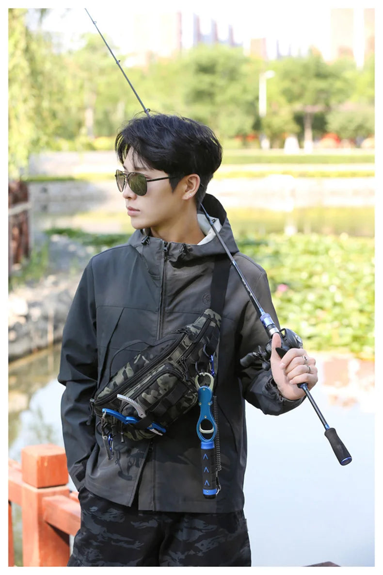 Lightweight tactical fishing chest bag with layered design crossbody nylon - product image