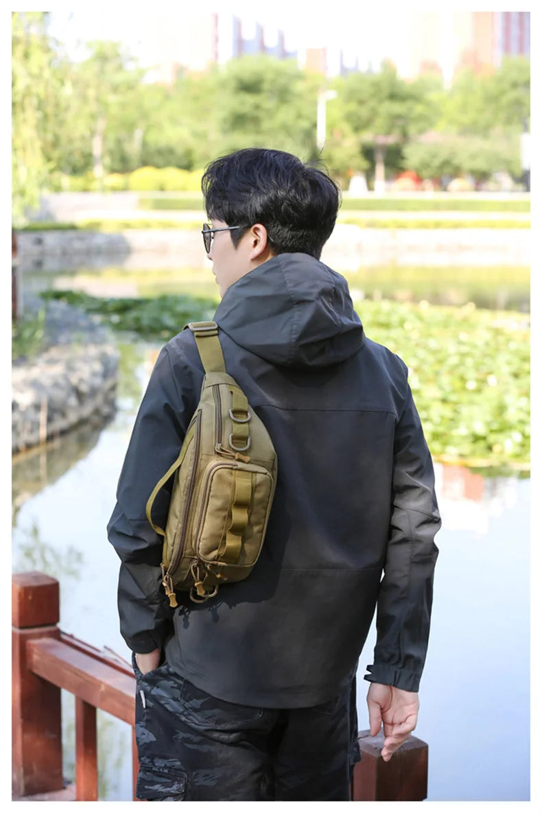 Lightweight tactical fishing chest bag with layered design crossbody nylon - product image