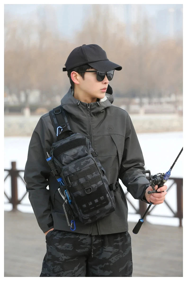 Men's fishing nylon chest bag tactical molle multi-pocket detachable strap - product image
