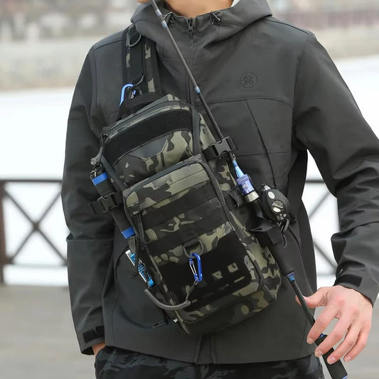Men's fishing nylon chest bag tactical molle multi-pocket detachable strap - product image