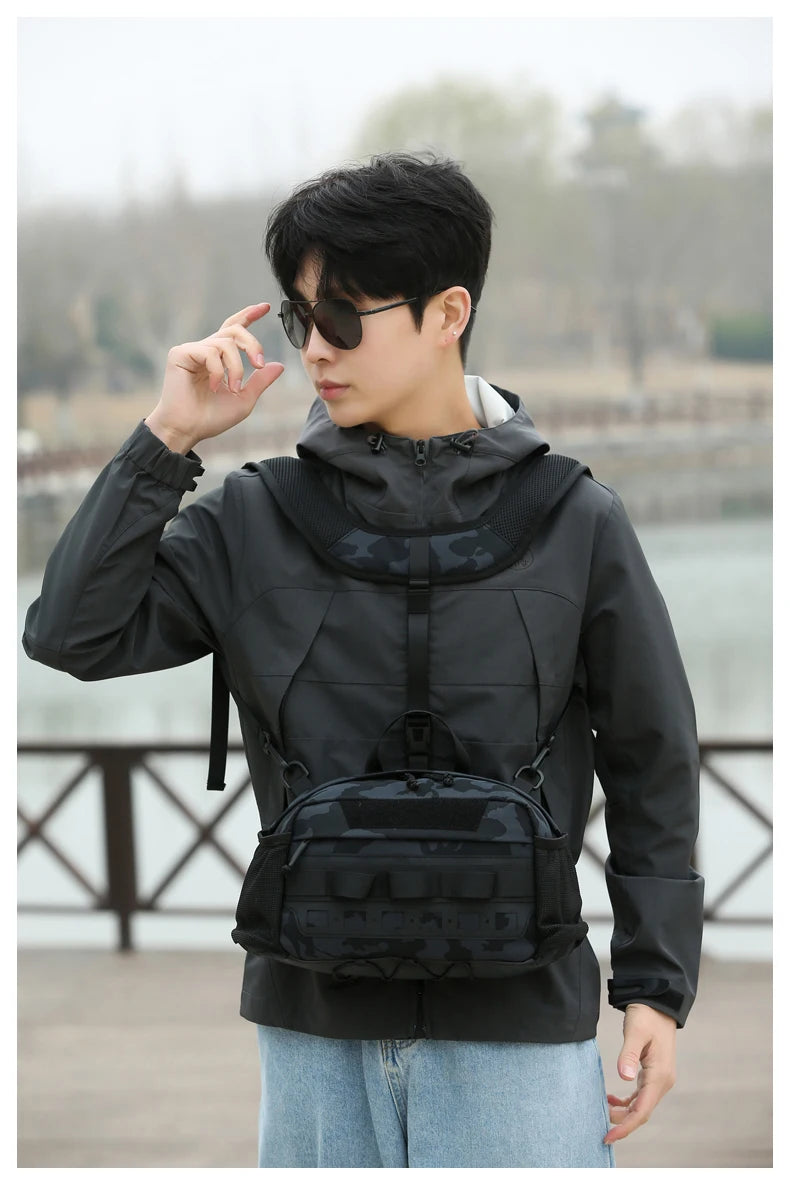 Men's hiking vest backpack oxford multi-pocket molle system detachable straps - product image