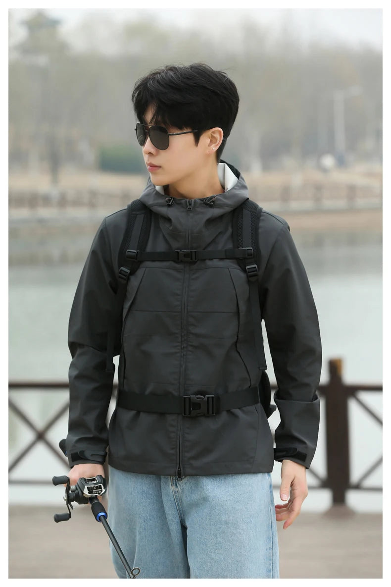 Men's hiking vest backpack oxford multi-pocket molle system detachable straps - product image