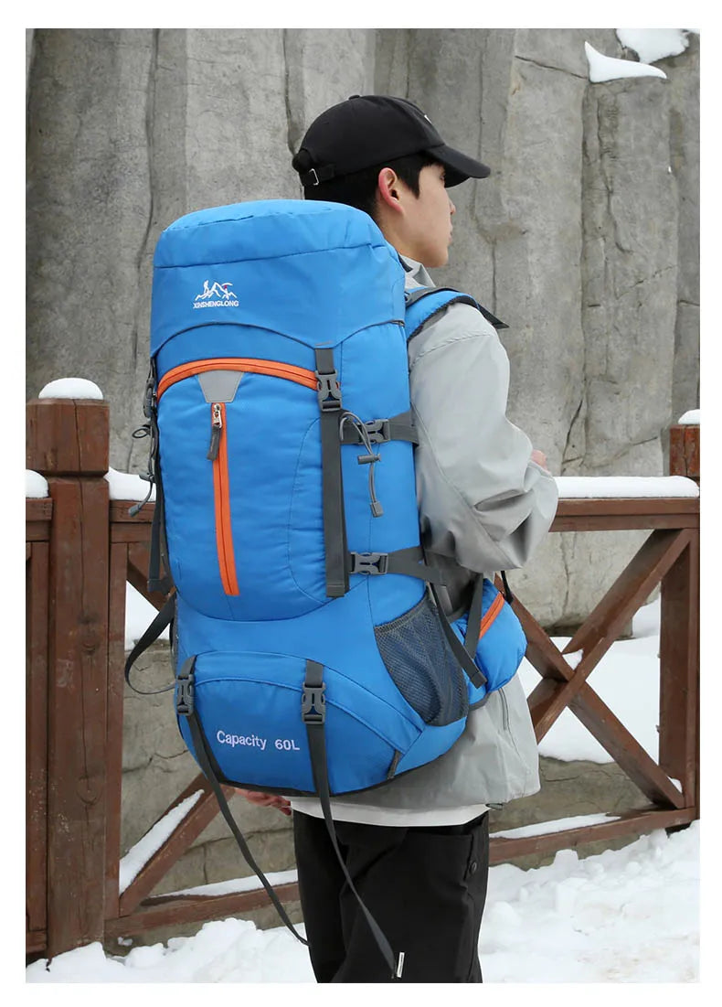 Nylon 60l camping backpack rain cover reflective stripes multi-pocket - product image