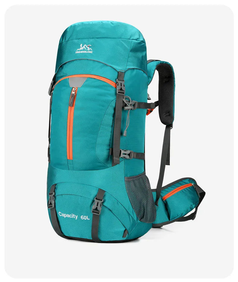 Nylon 60l camping backpack rain cover reflective stripes multi-pocket - product image