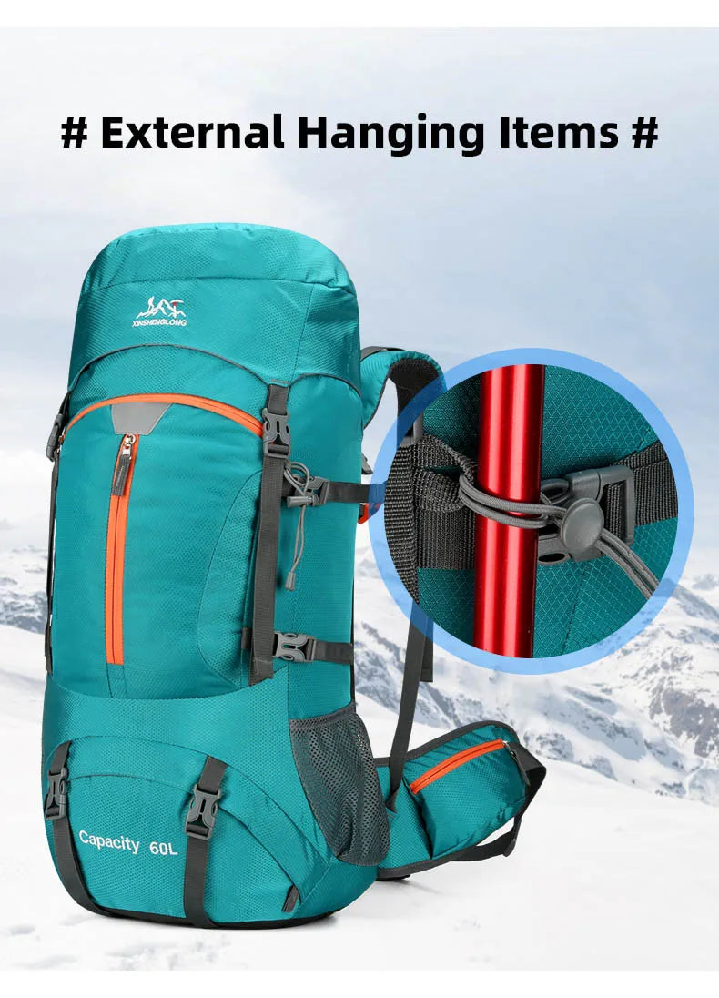 Nylon 60l camping backpack rain cover reflective stripes multi-pocket - product image